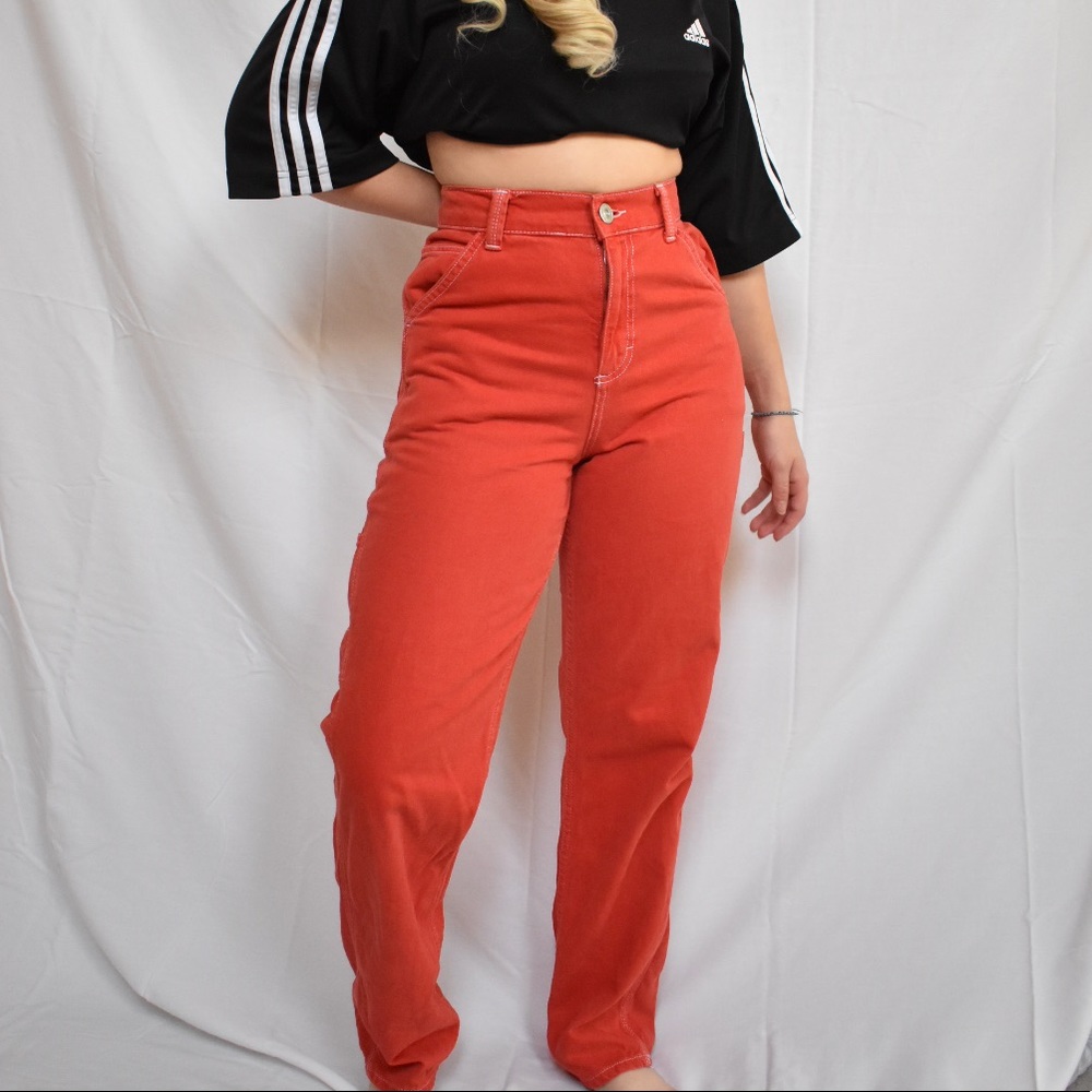 Red straight jeans